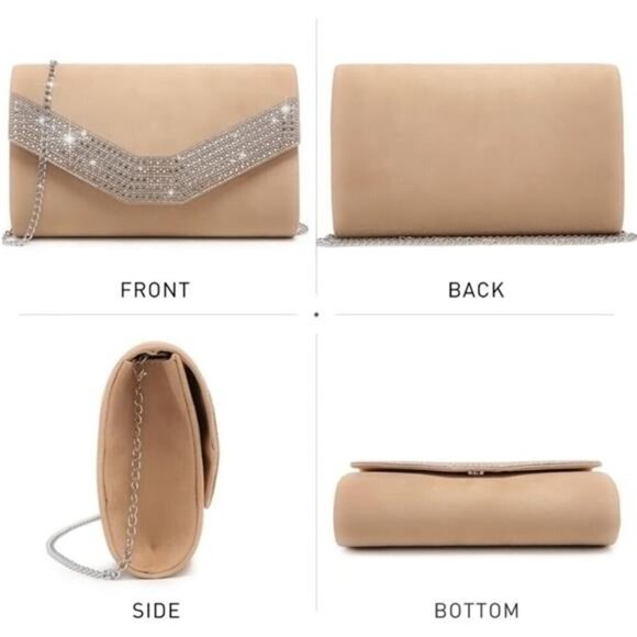 Women's Handbag Evening Bag Formal Party Clutch Purse Cocktail Wedding Beige - Picture 3 of 5